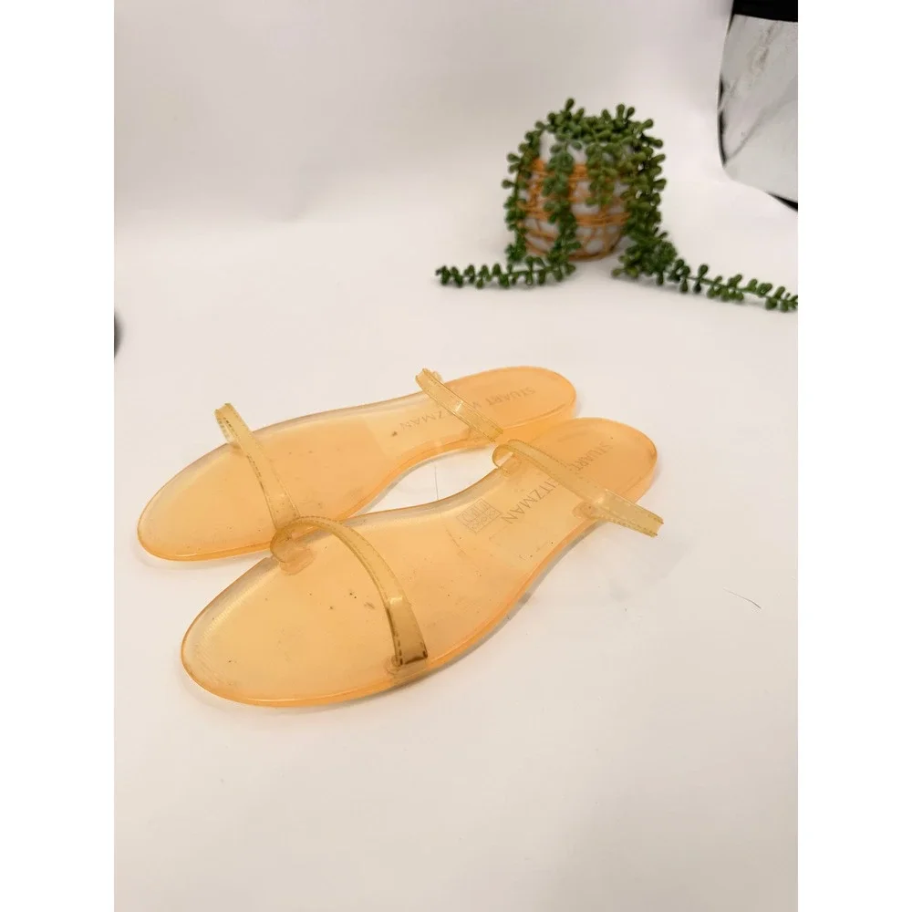 Stuart Weitzman Jelly Sandals Womens 8 Orange Translucent Flat Slide Beach Shoes